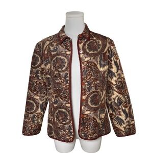 Preppy Vintage Classic Paisley Quilted Silk Jacket Brown‎ Red Silkland Petite L